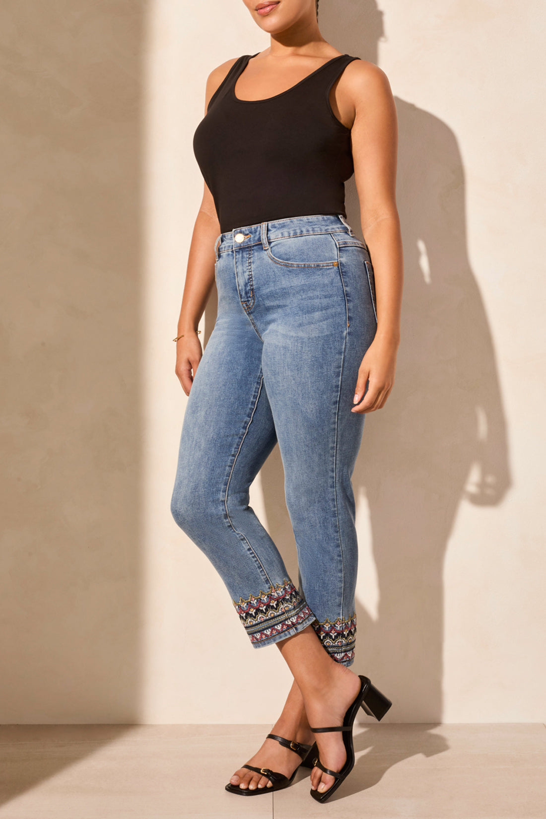 Tribal Audrey Straight Crop Jeans With Embroidery