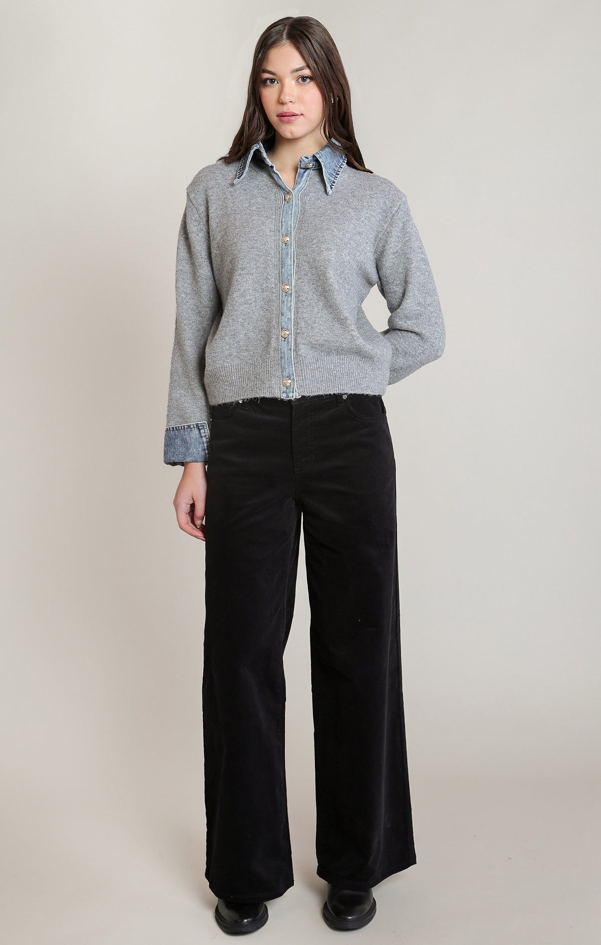 Dex Denim Trim Sweater Shirt