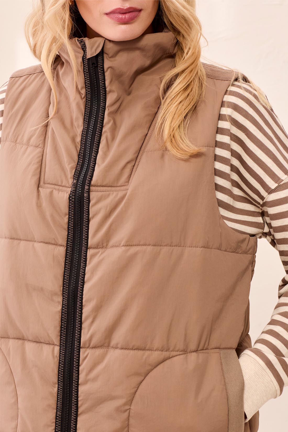 Tribal Fossil Long Zip-Front Quilted Vest