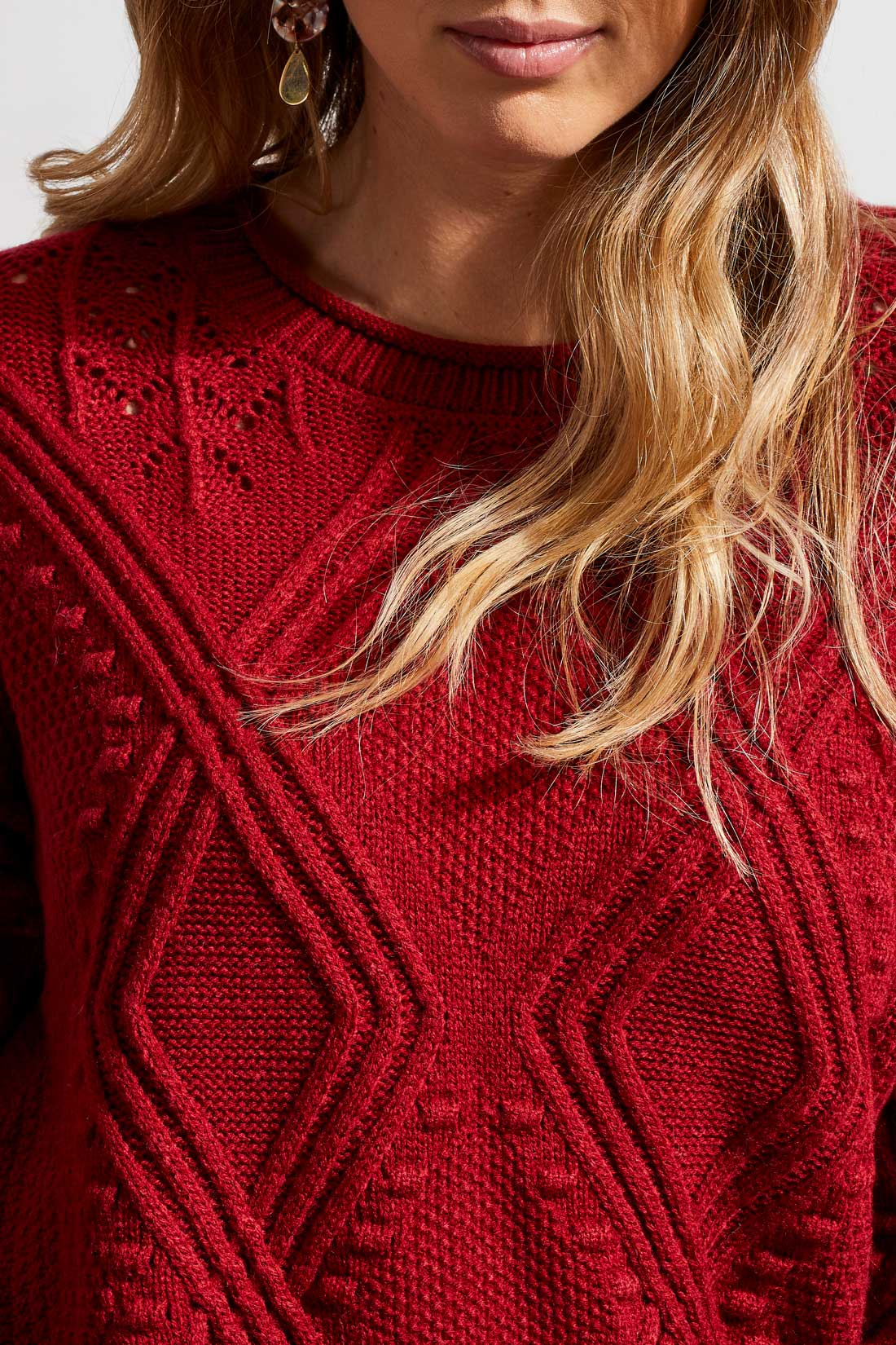 Tribal Crew Neck Cable Knit Sweater