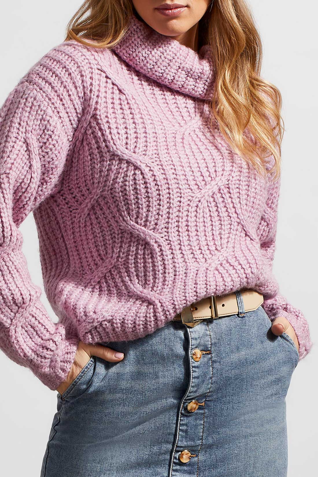 Tribal Turtleneck Sweater With Cable Detail
