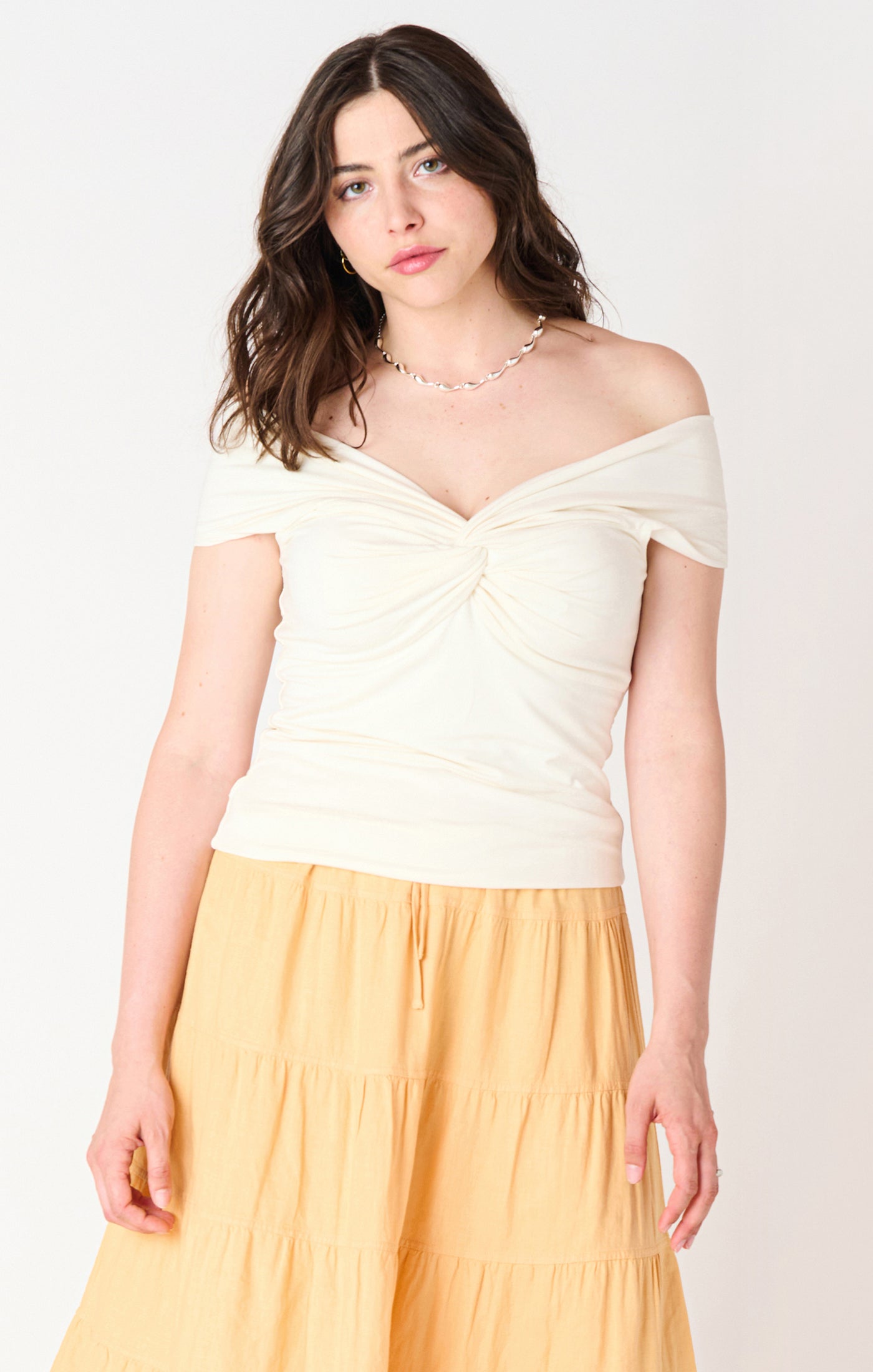 Black Tape Off Shoulder Twist Detail Top
