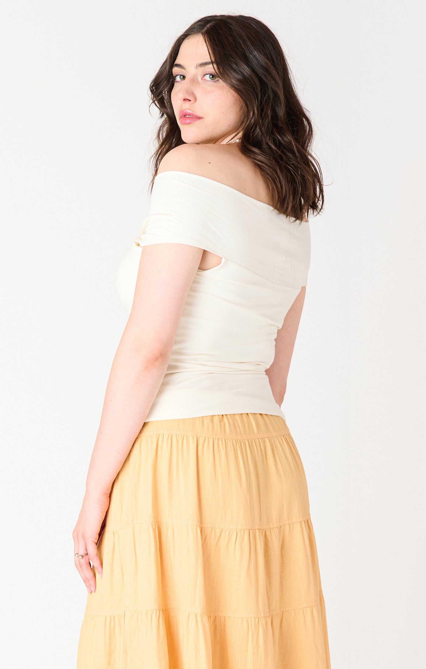 Black Tape Off Shoulder Twist Detail Top