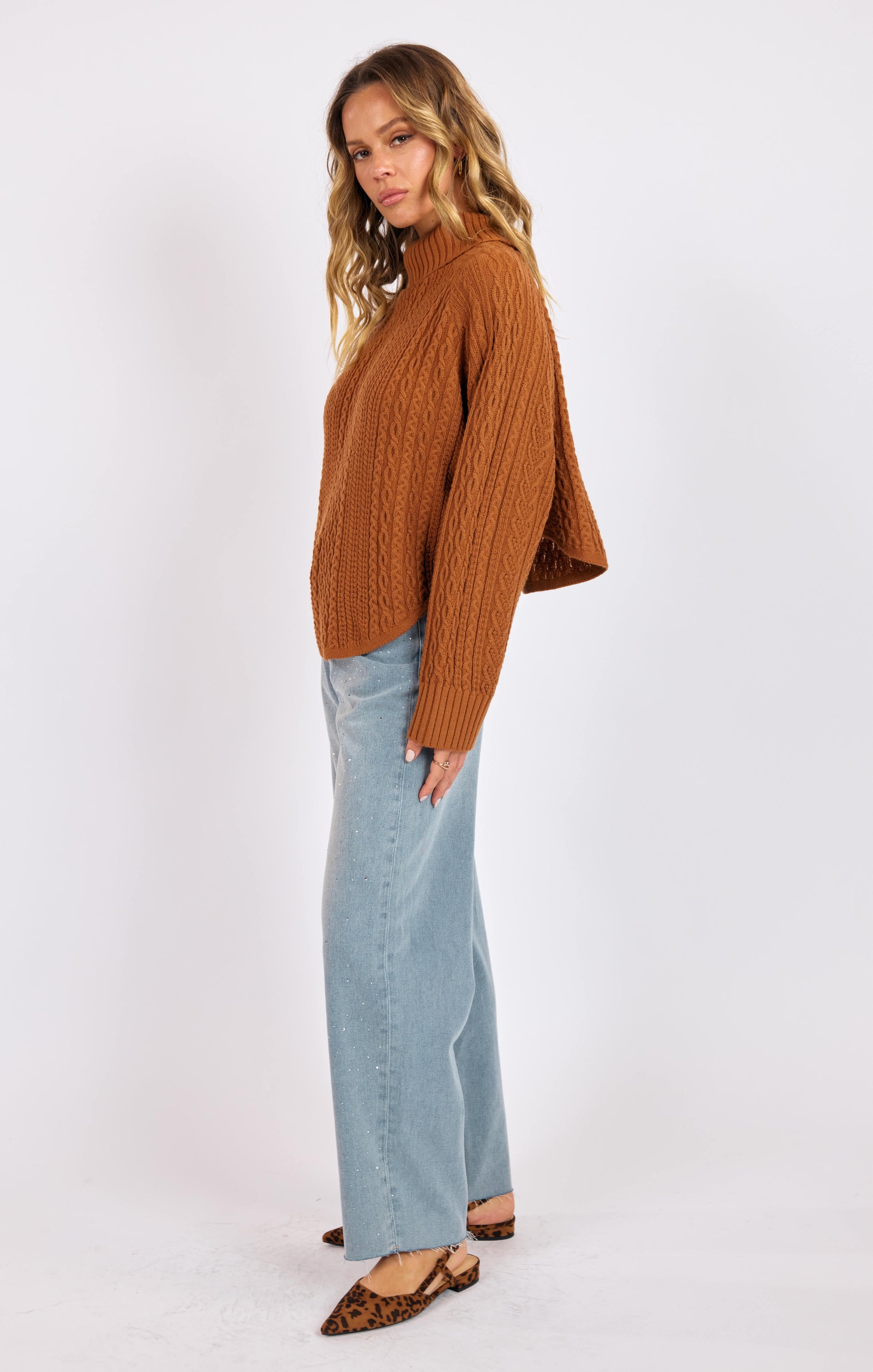 Sage The Label Fable Turtleneck Cable Knit Sweater