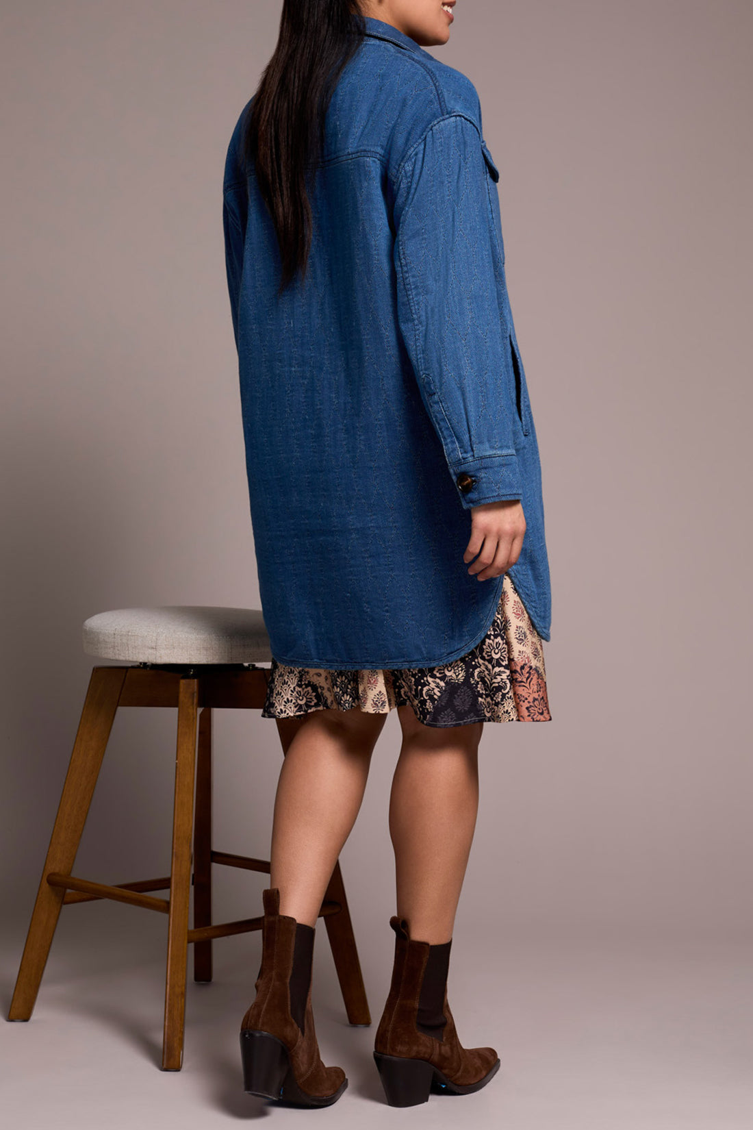 Tribal Long Button Front Quilted Jacket