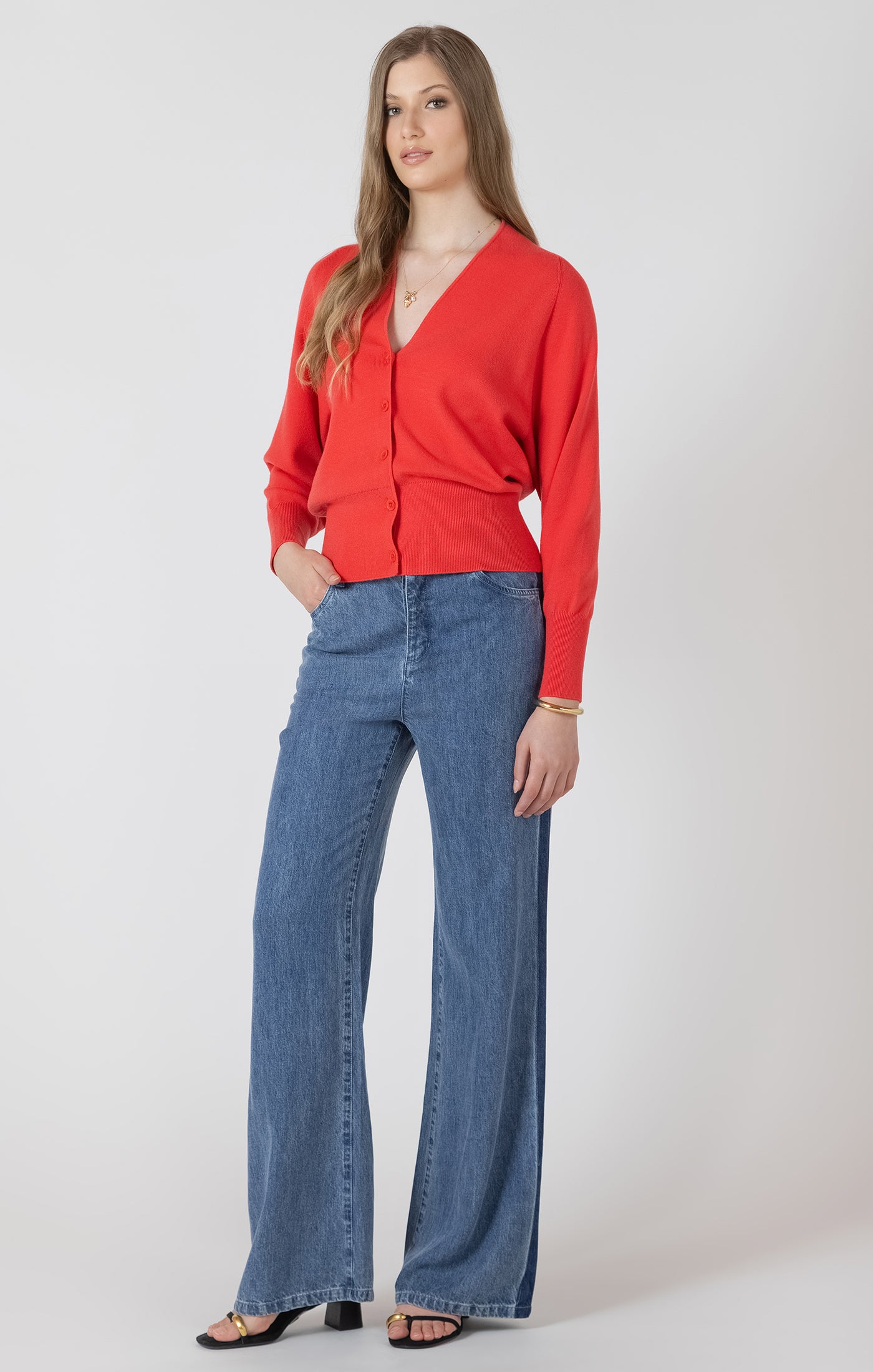 Black Tape Clean Button Front Cardigan Bright Cherry