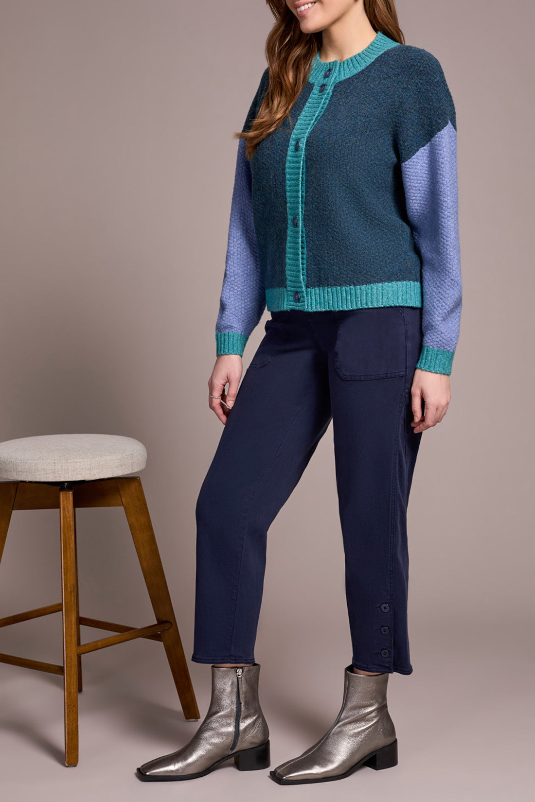 Tribal Button Front Color Block Cardigan Sweater