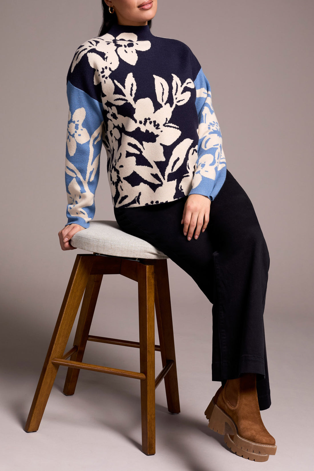 Tribal Knit Jacquard Funnel Neck Sweater