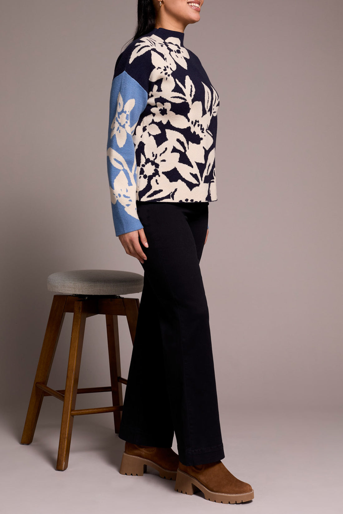 Tribal Knit Jacquard Funnel Neck Sweater
