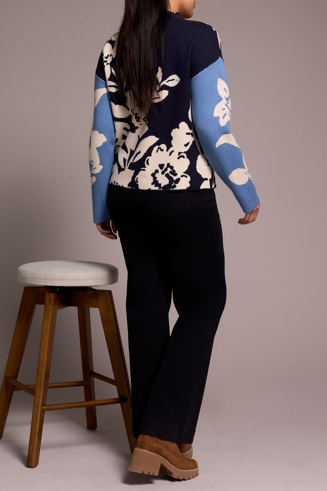 Tribal Knit Jacquard Funnel Neck Sweater