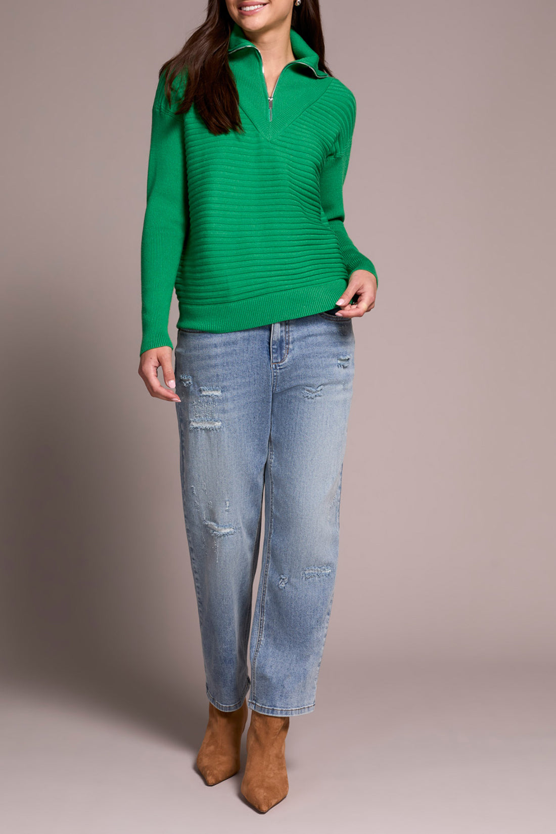 Tribal Zip Up V-Neck Sweater