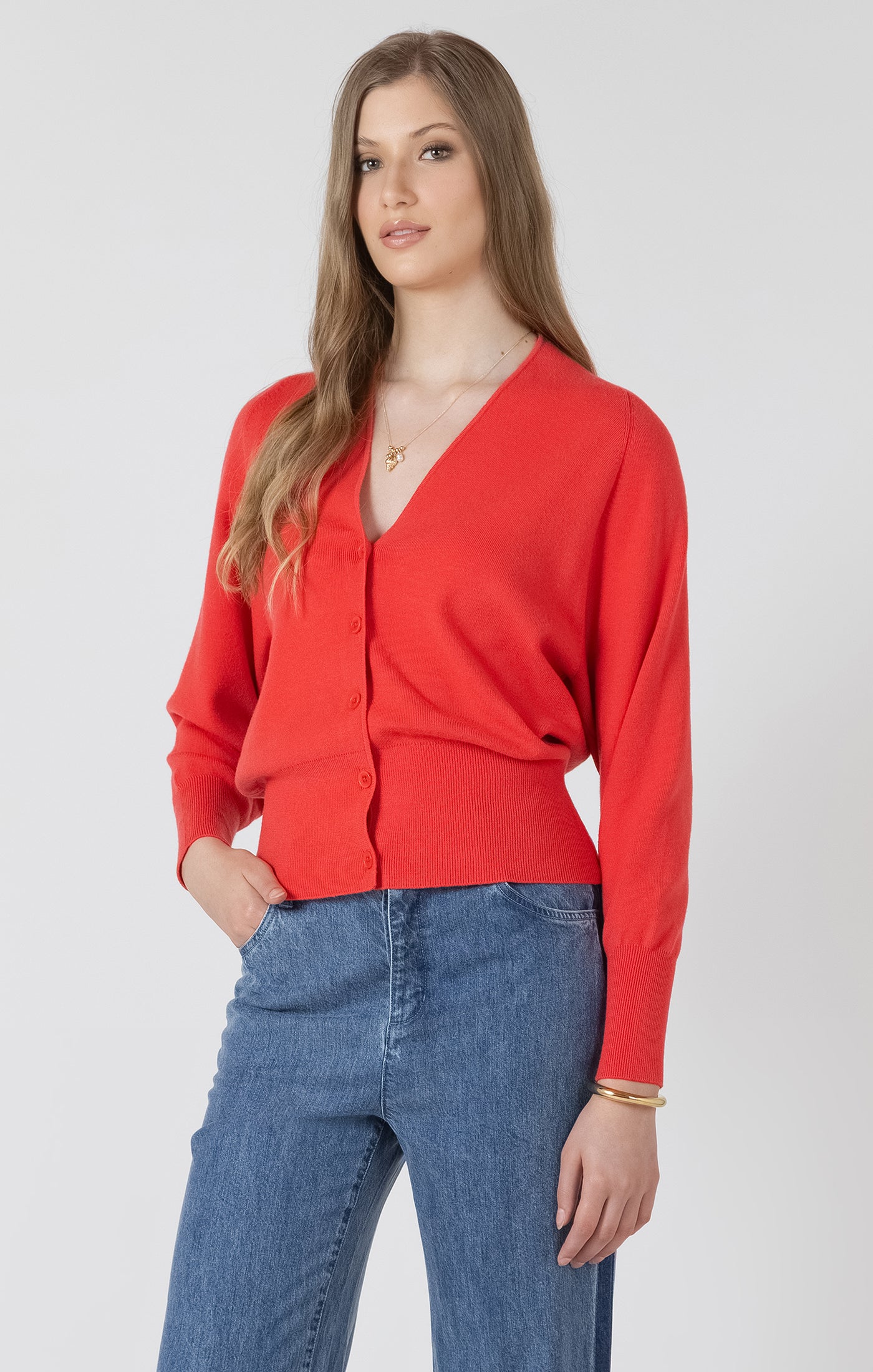 Black Tape Clean Button Front Cardigan Bright Cherry