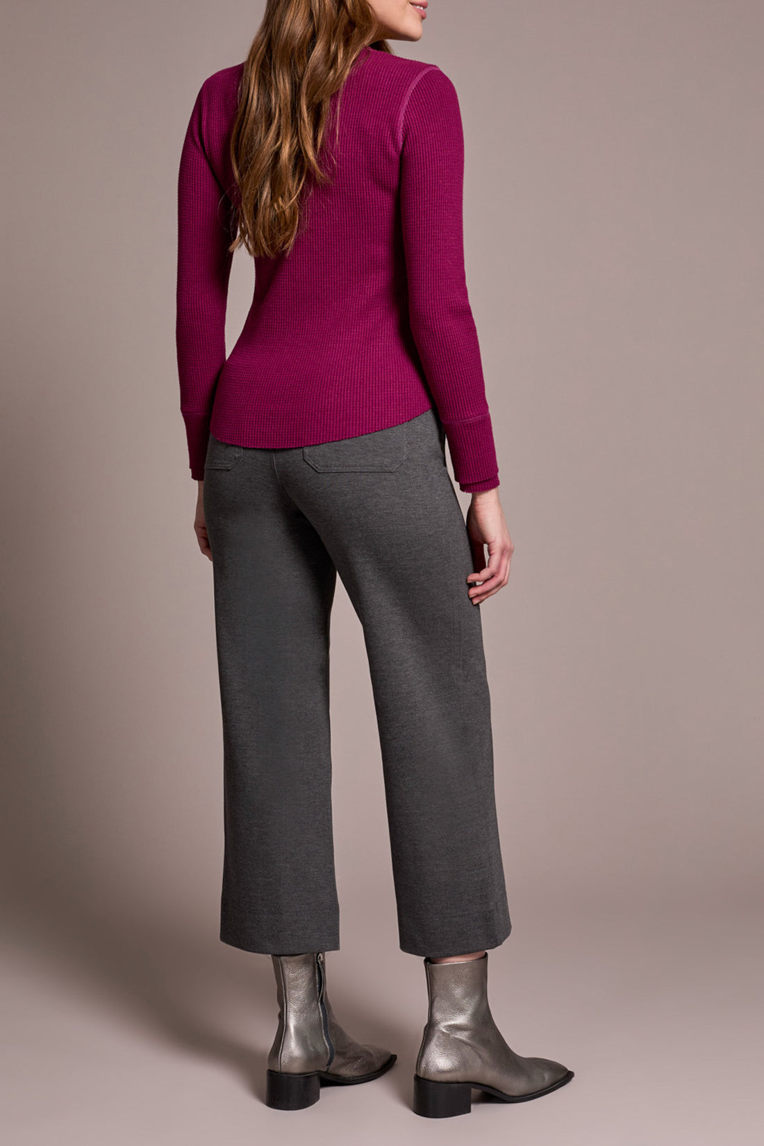 Tribal Brushed Waffle Knit Henley Long Sleeve Top