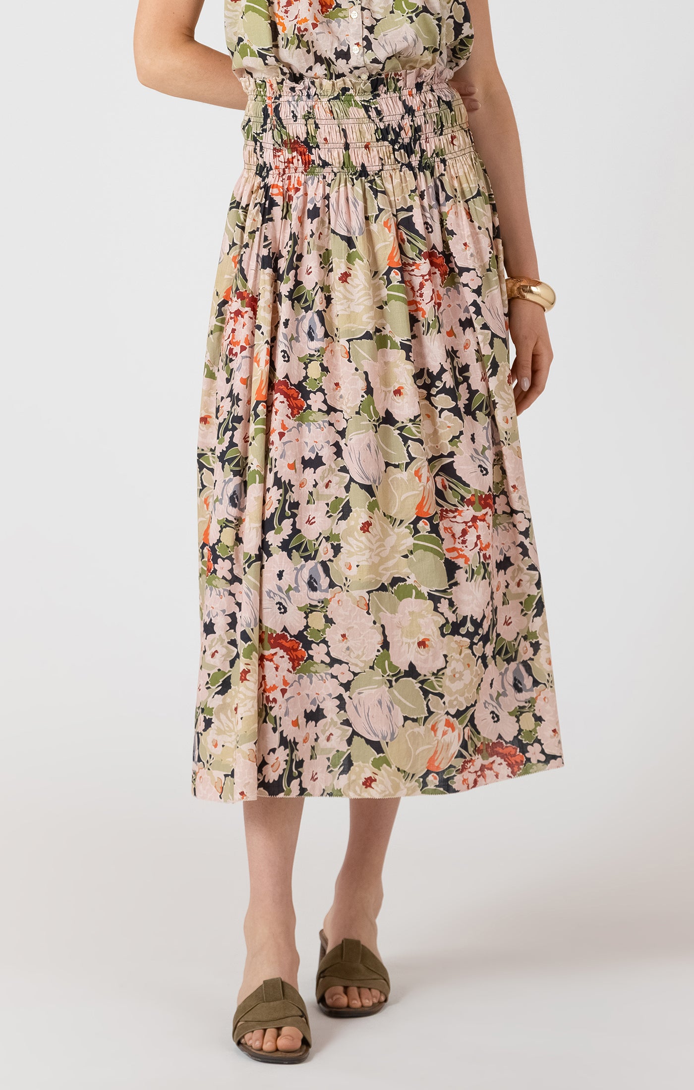 Dex Smocked Waist Midi Skirt