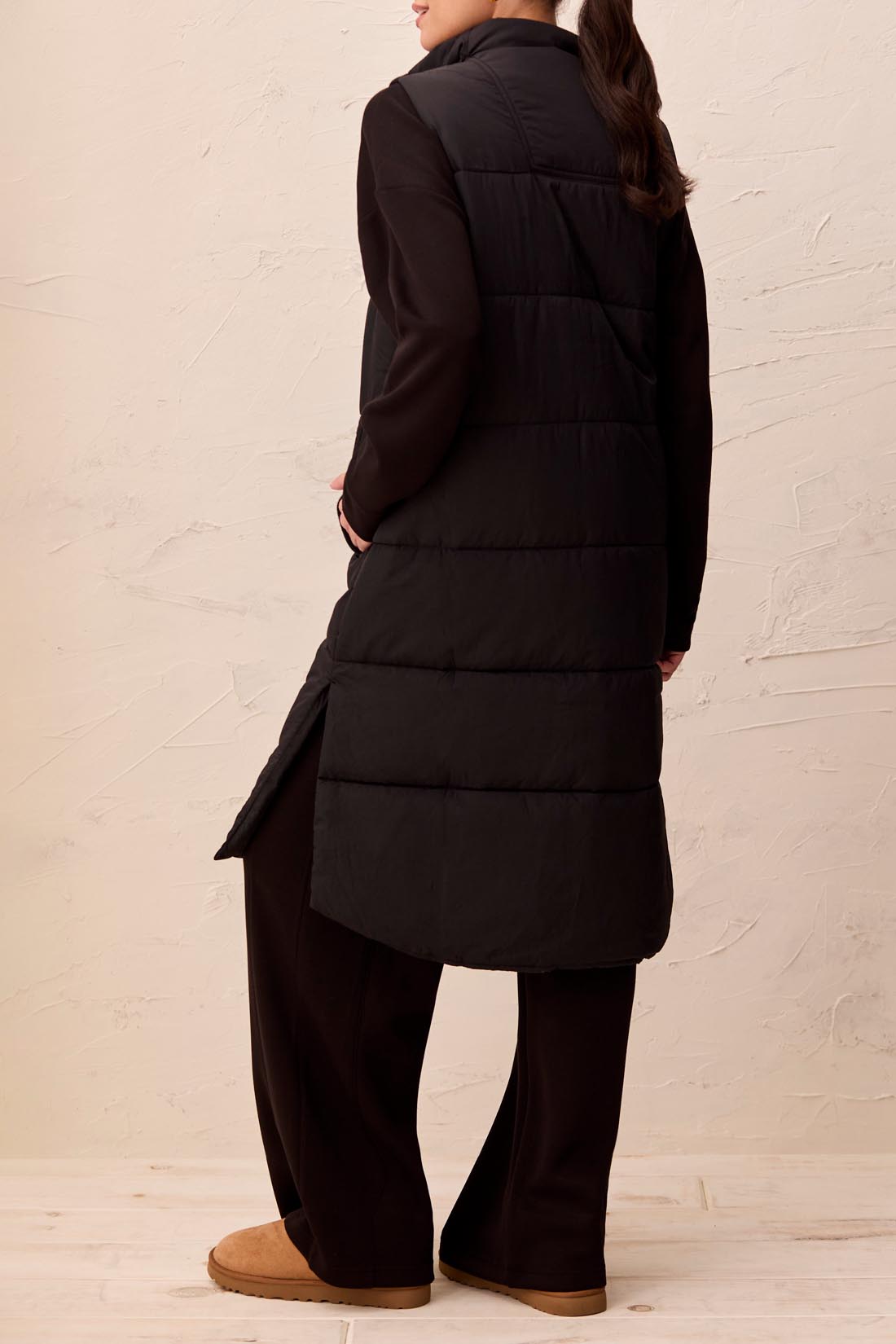 Tribal Black Long Zip-Front Quilted Vest