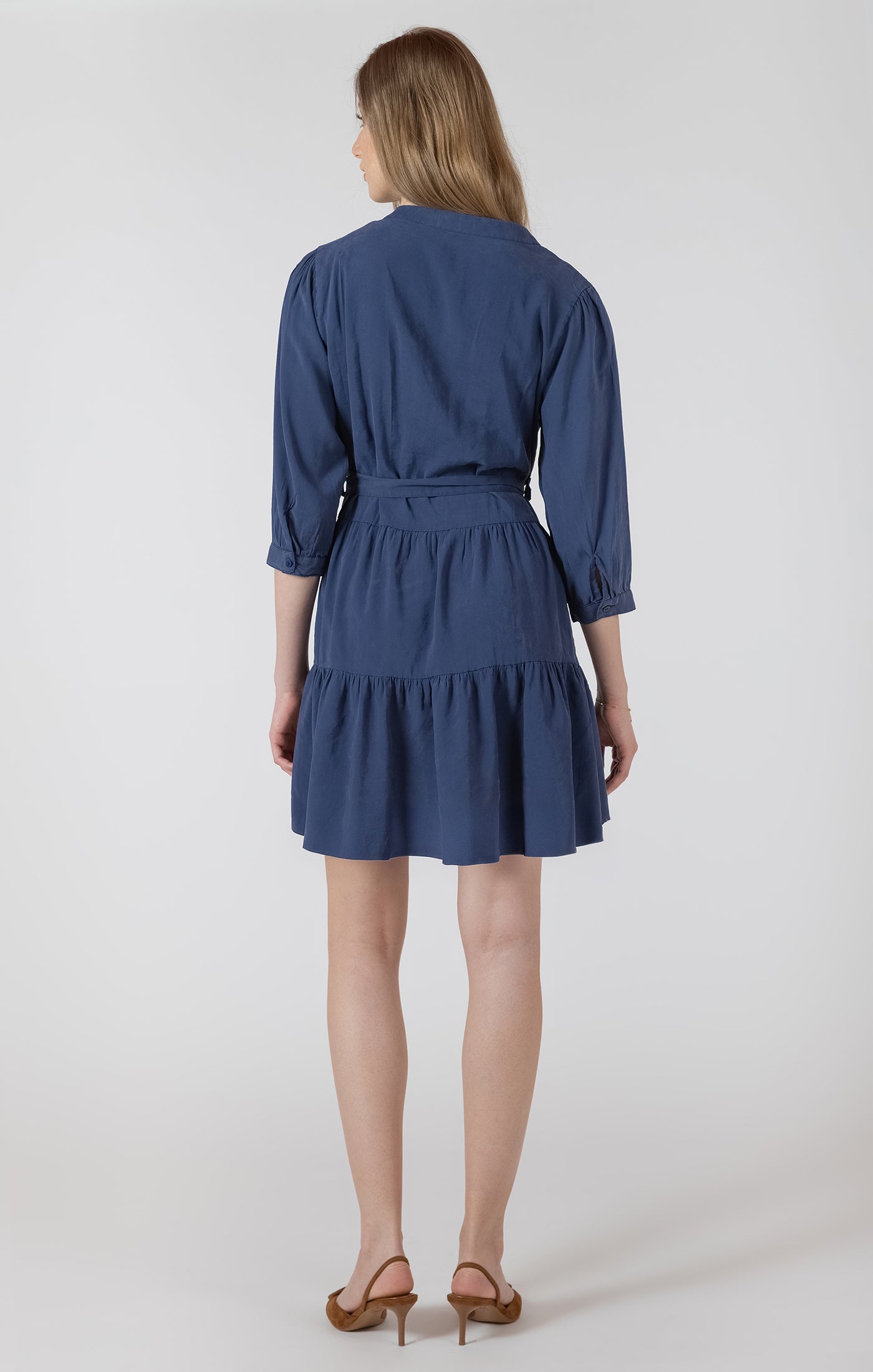 Black Tape Tiered Belted Dress