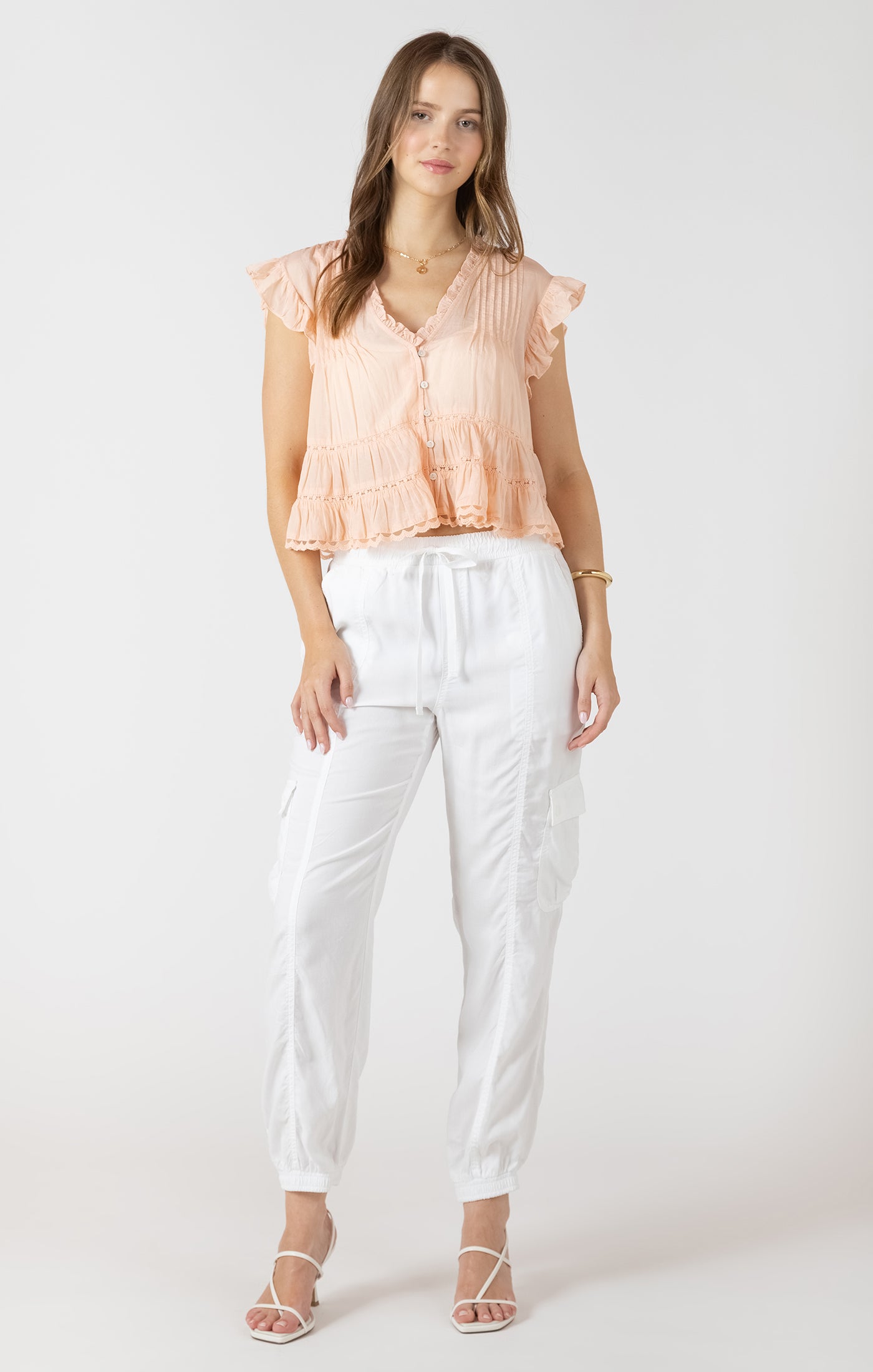 Dex Lace Trim Soft Peplum Blouse