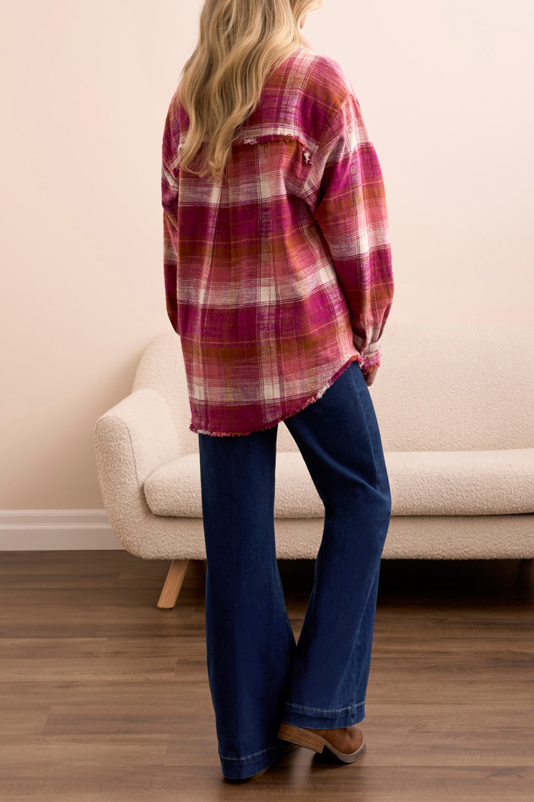 Tribal Plaid Shirt With Fringe Hem