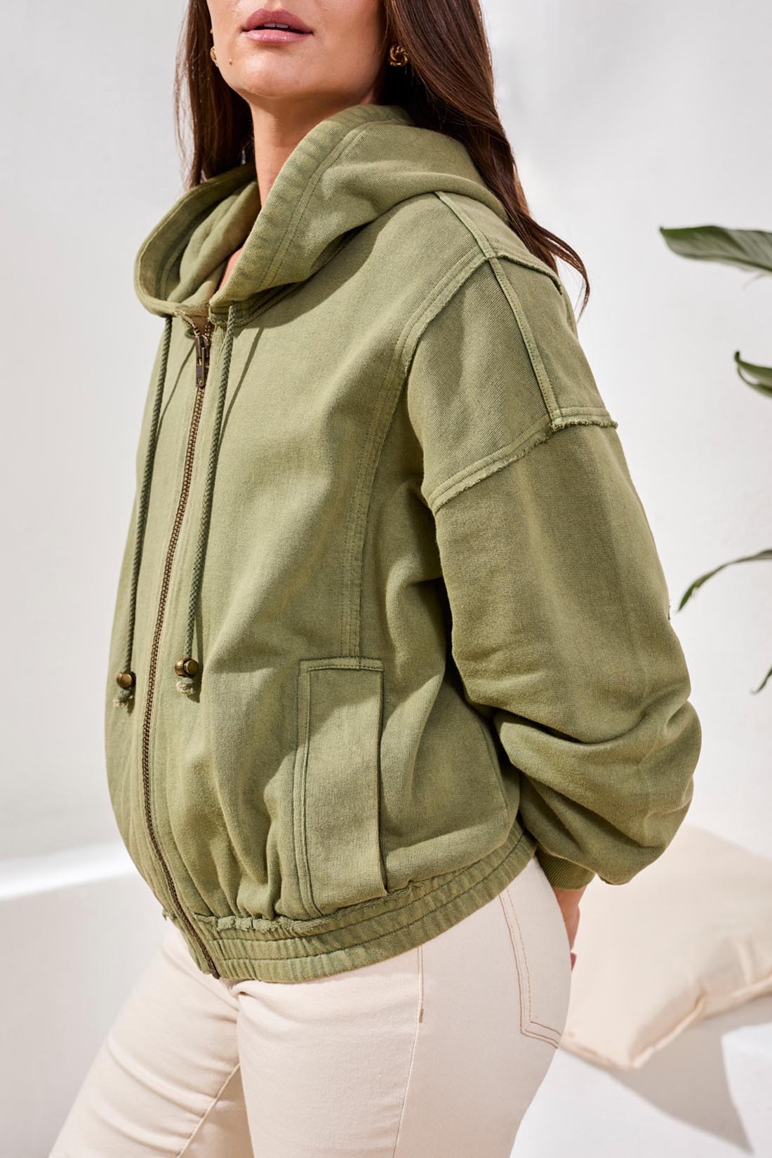 Tribal Puff Sleeve Zip Up Hoodie