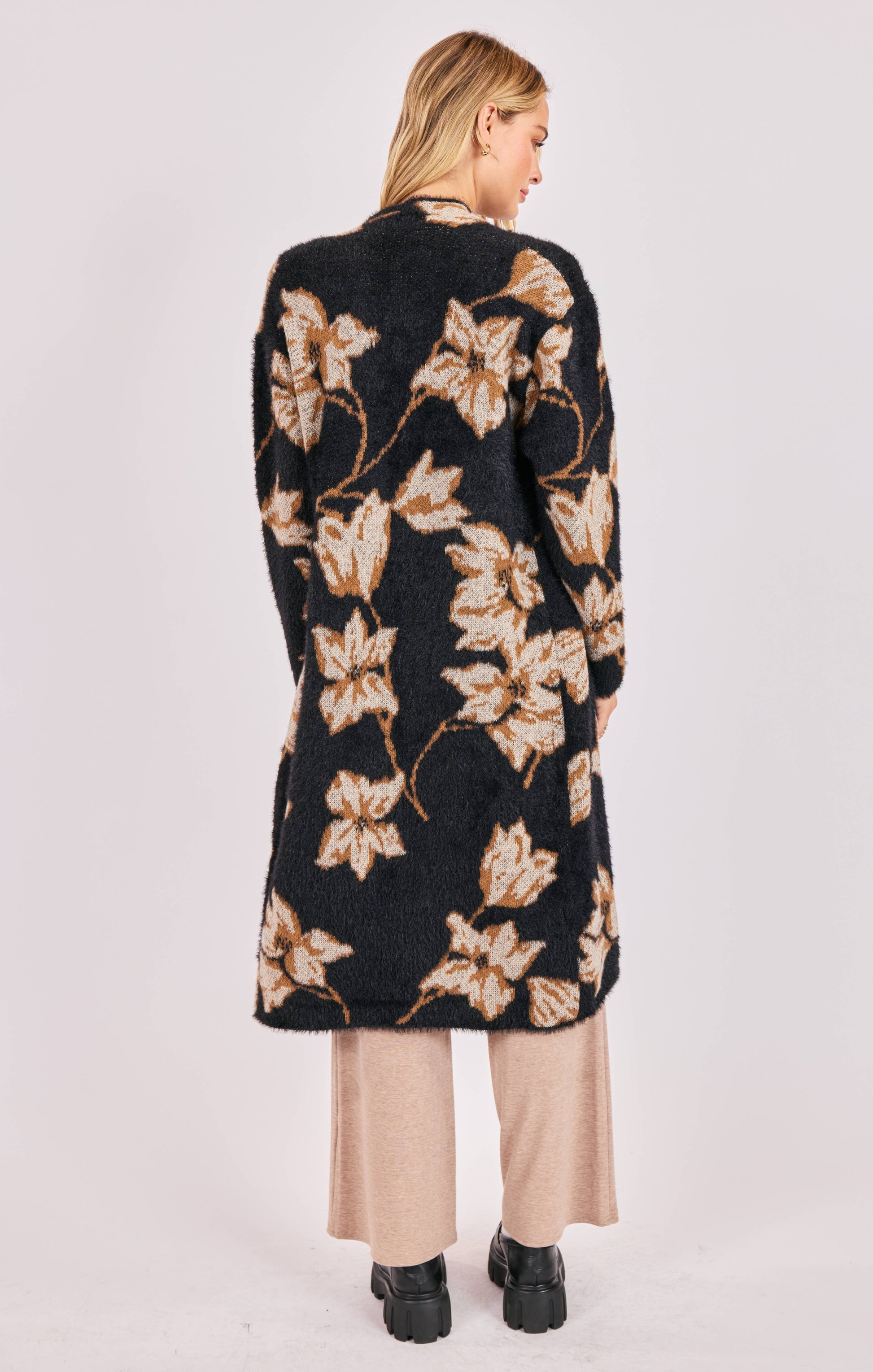 Sadie & Sage Emory Floral Intarsia Open Duster Cardigan
