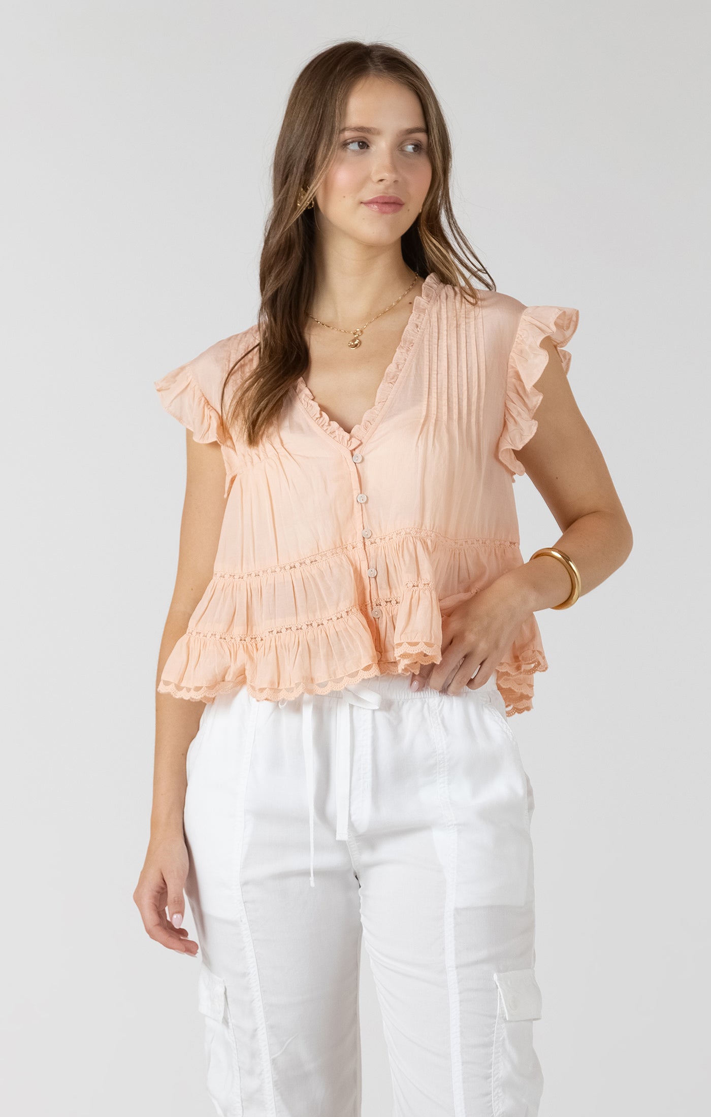 Dex Lace Trim Soft Peplum Blouse