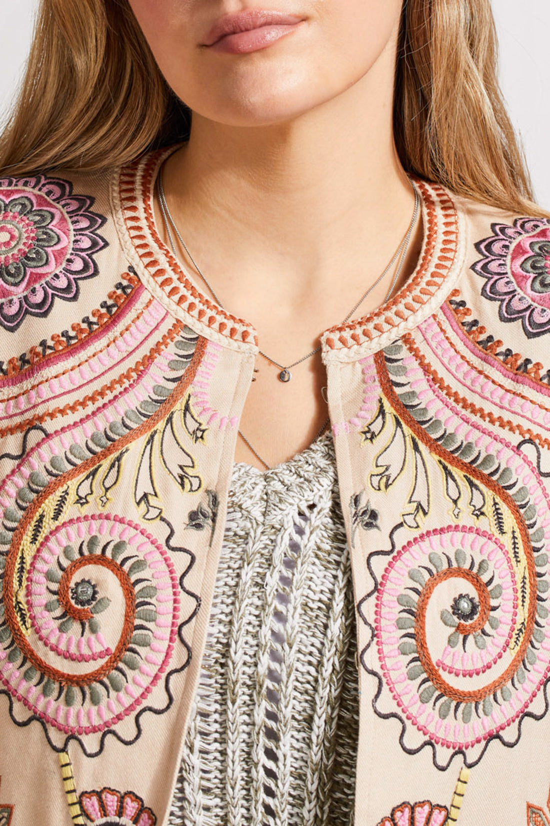 Tribal Lined Embroidered Crop Jacket