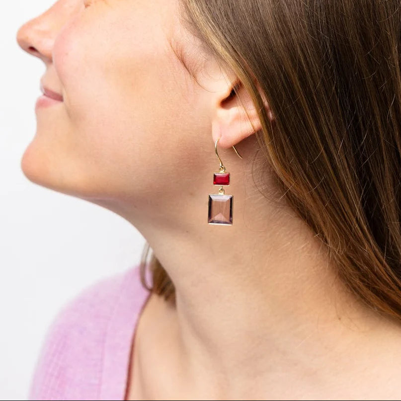 Veronica Two Tone Color Cut Glass Dangle Earring