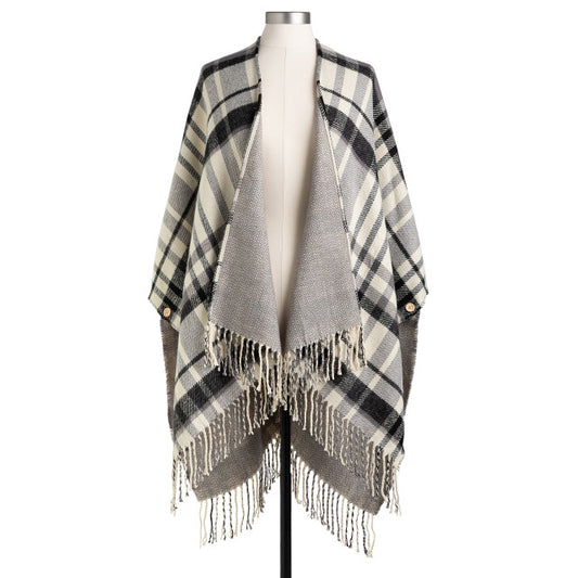 Reversible Plaid Kimono - Gray and Charcoal