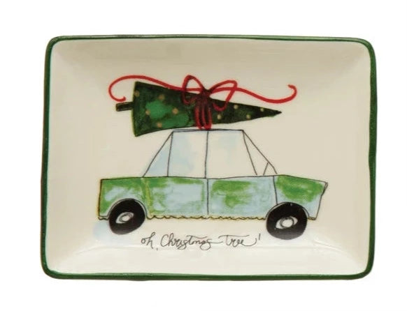Stoneware Dish with Car and Holiday Saying