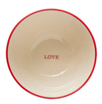 Stoneware Bowl With Red Rim & Holiday Word