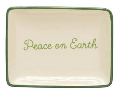 Stoneware Dish With Holiday Words Peace on Earth