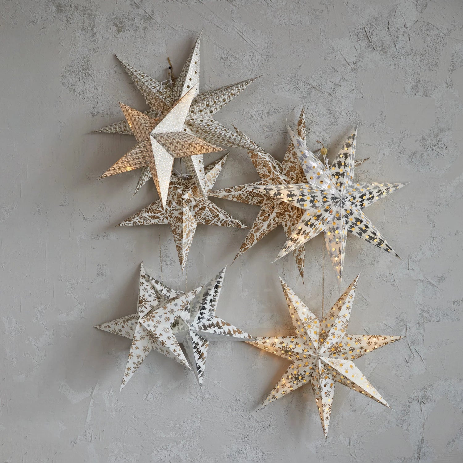 Recycled Paper Star Ornament w/ LED Light String