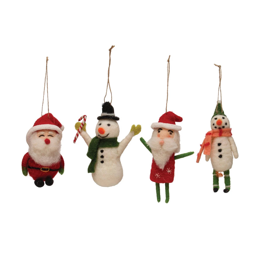 Handmade Fabric & Wool Felt Santa/Snowman Ornament