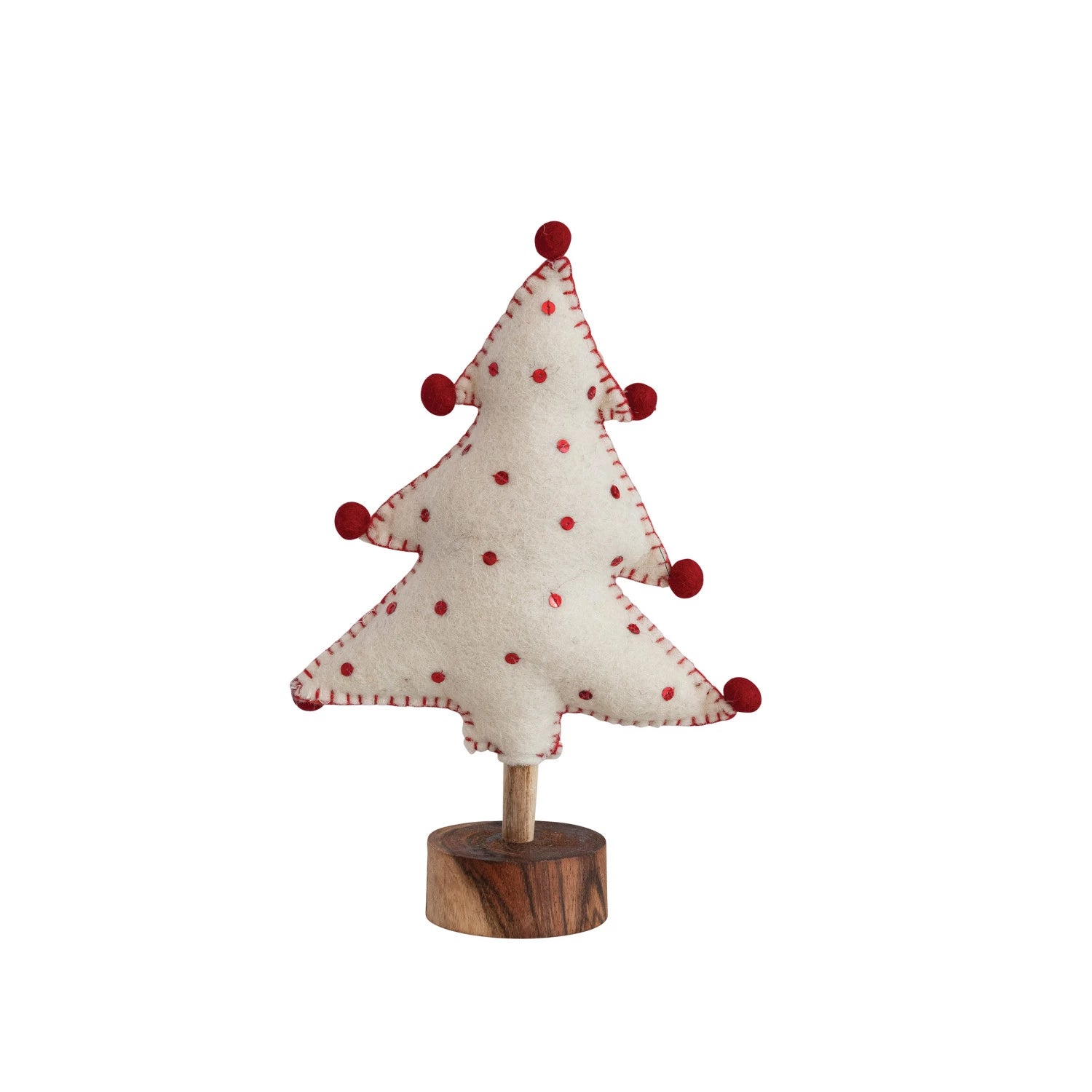 Wool Felt Tree With Sequins, Pom Poms & Wood Base