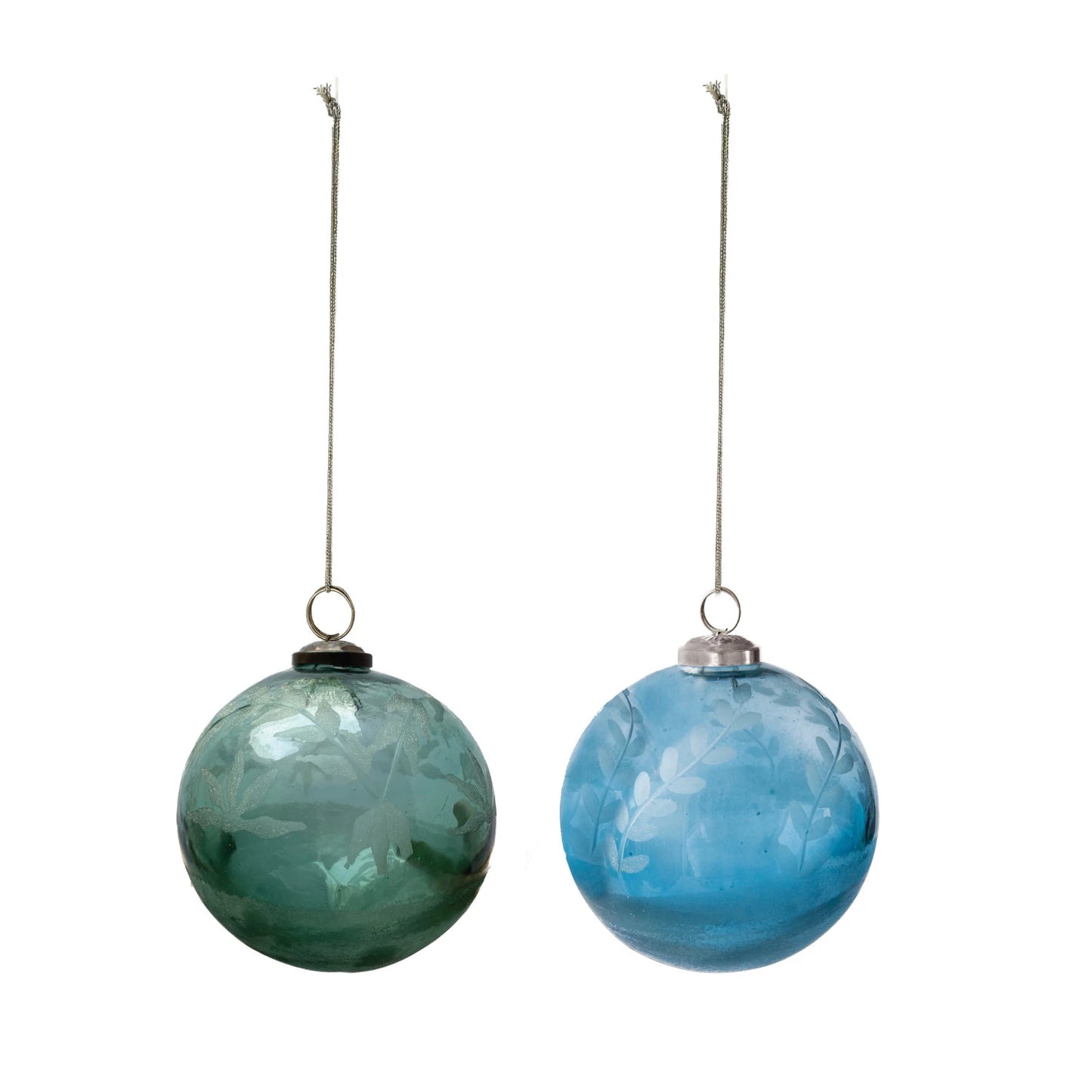 Glass Ball Ornament With Etched Leaves