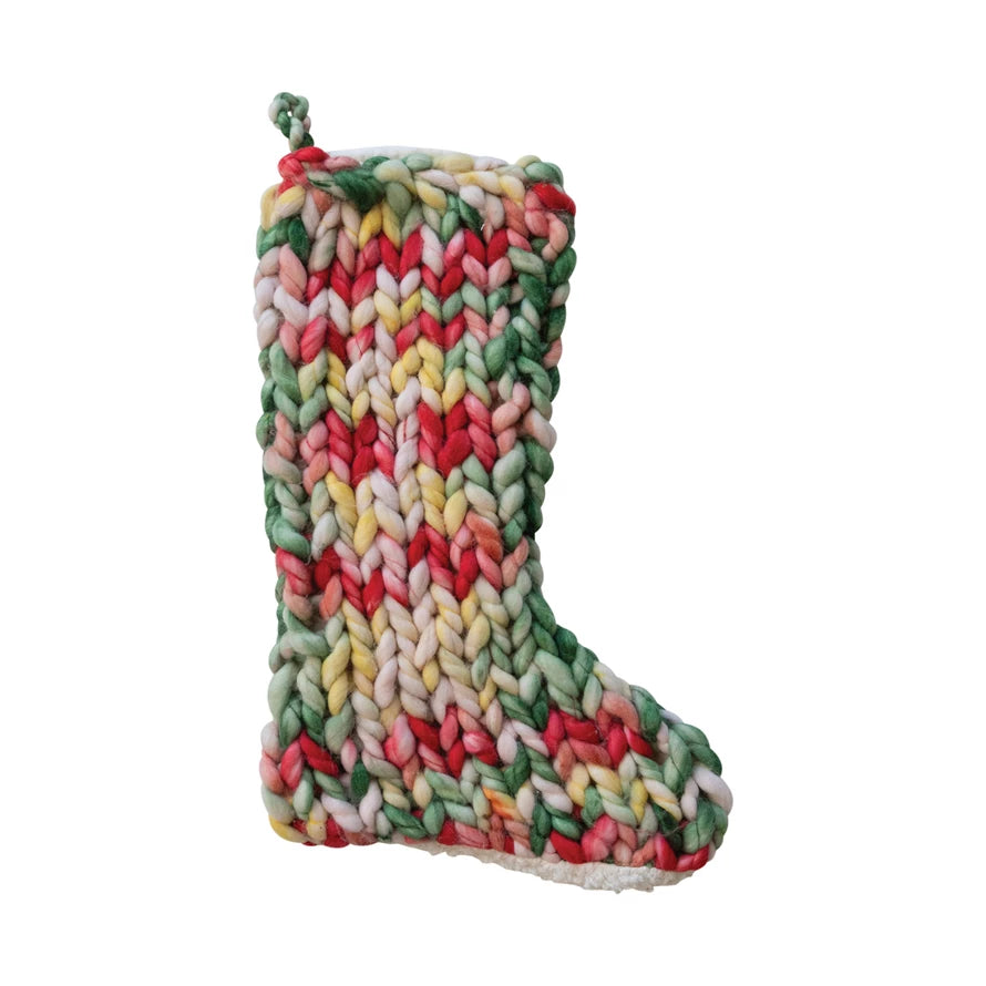 Hand-Woven Acrylic Knit Stocking With Sherpa Back