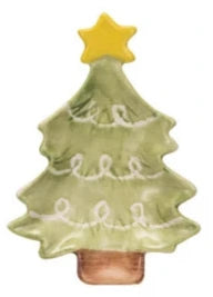 Hand-Painted Stoneware Christmas Tree Dish