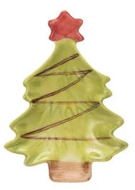 Hand-Painted Stoneware Christmas Tree Dish