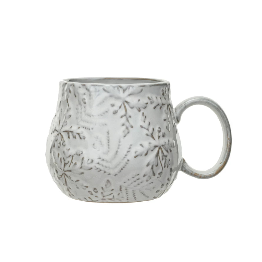 Embossed Stoneware Mug With Snowflakes