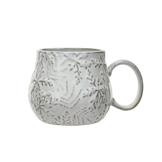 Embossed Stoneware Mug With Snowflakes