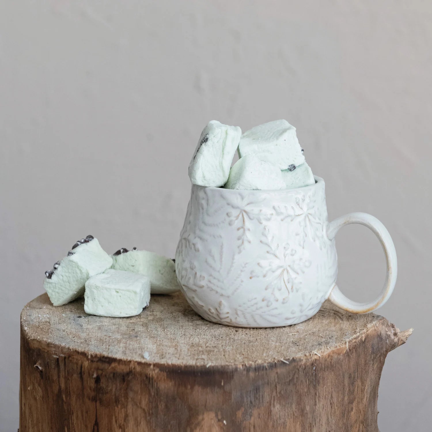 Embossed Stoneware Mug With Snowflakes