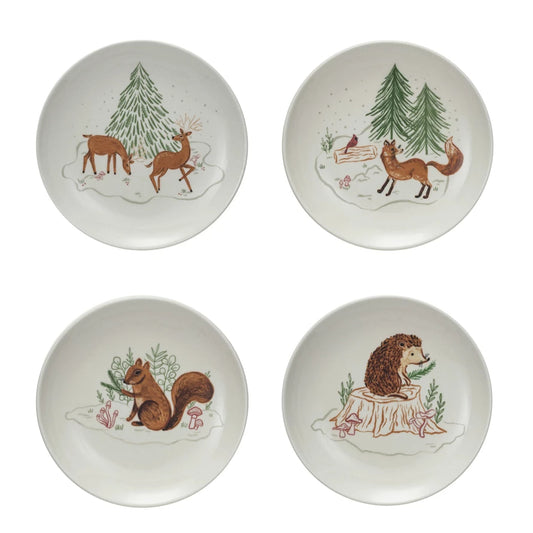 Stoneware Plates With Woodland Flora/Fauna