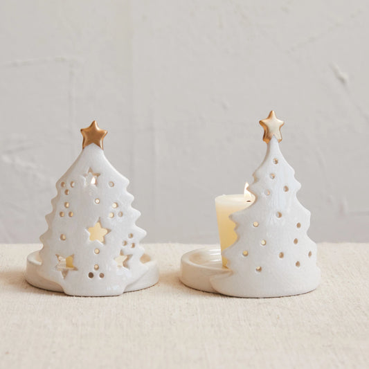 Stoneware Christmas Tree Shaped Candle Holder