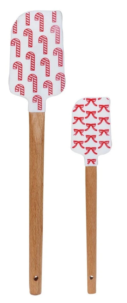 Silicone & Wood Spatulas With Holiday Pattern