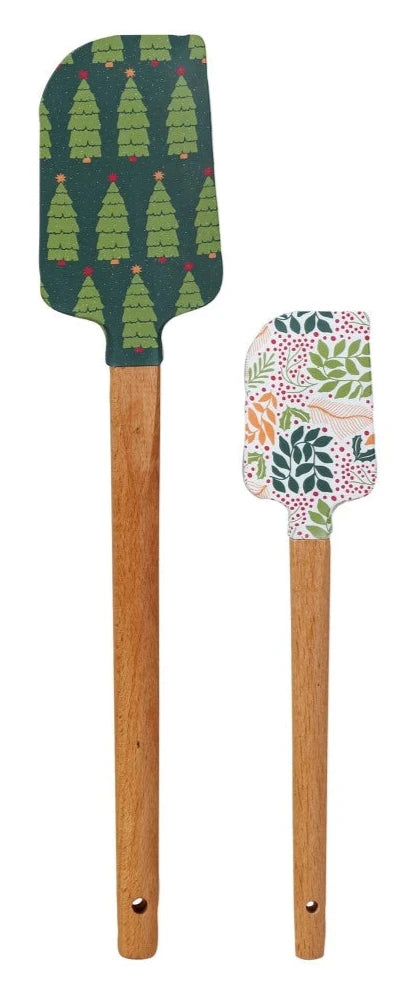 Silicone & Wood Spatulas With Holiday Pattern