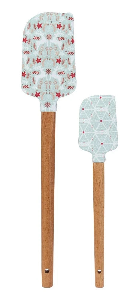 Silicone & Wood Spatulas With Holiday Pattern