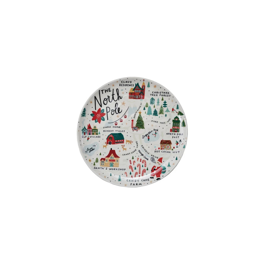 Stoneware Plate with North Pole Scene