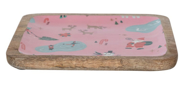 Enameled Mango Wood Trays with North Pole Patterns