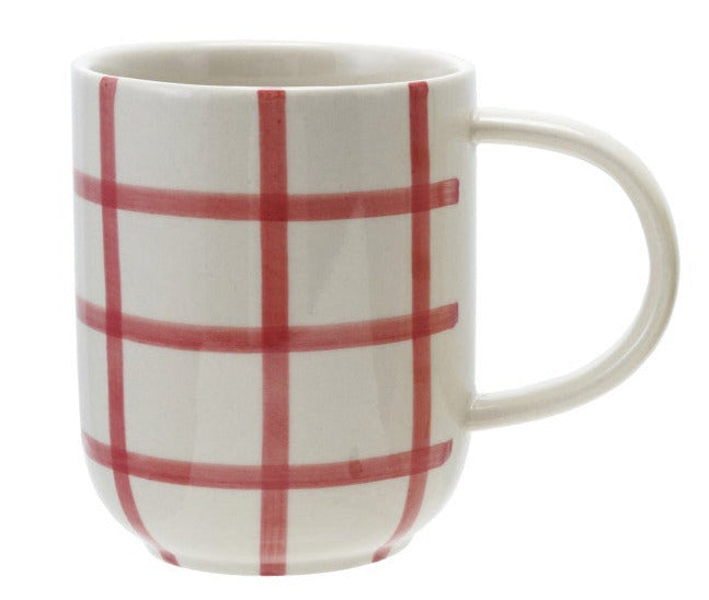 Hand-Painted Stoneware Mug With Grid Pattern