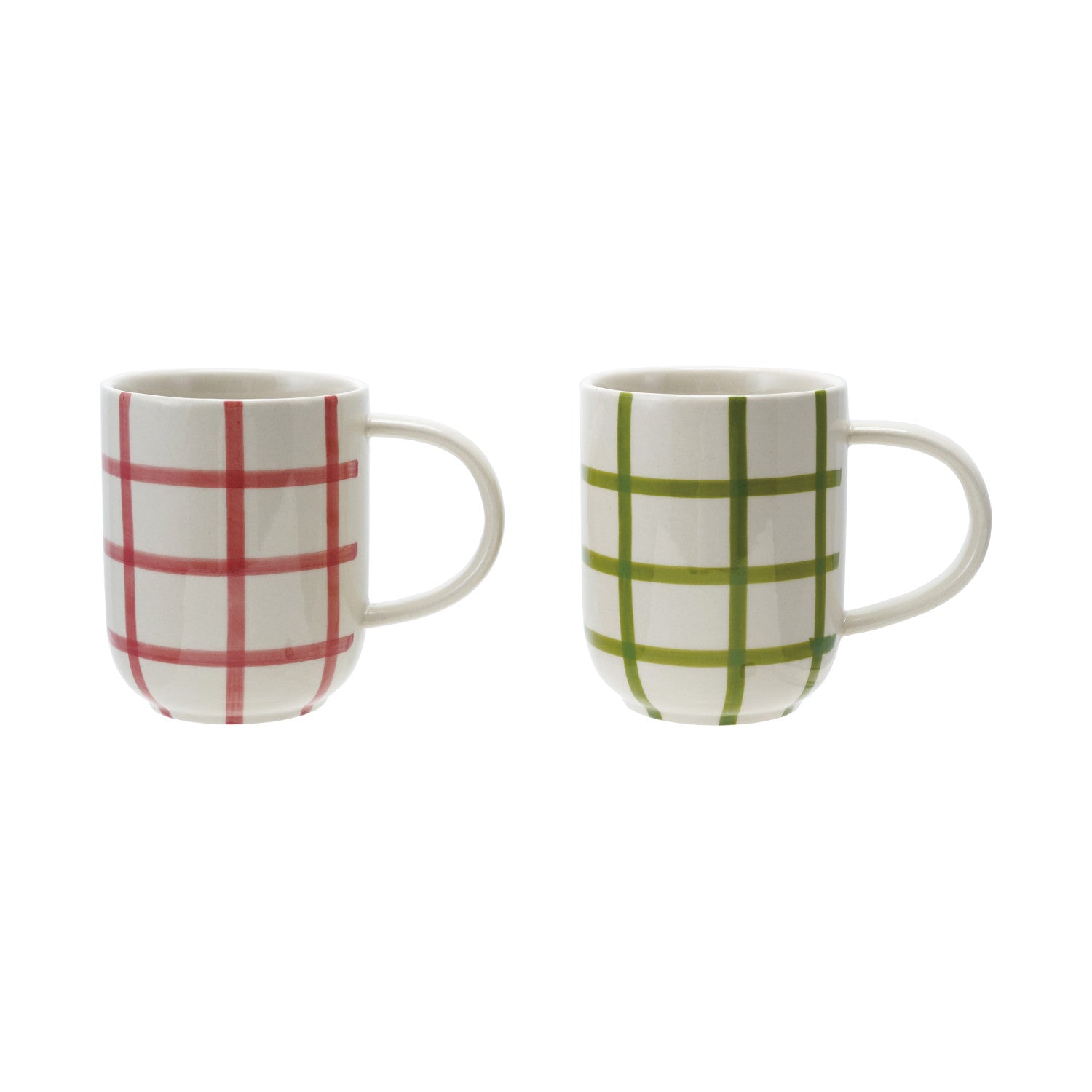Hand-Painted Stoneware Mug With Grid Pattern